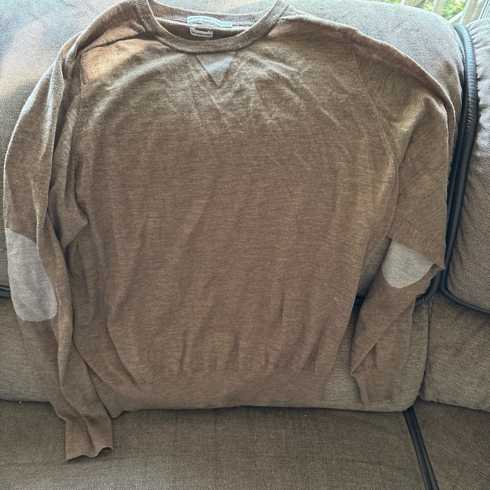 Peter Millar 100% Merino Wool  Round Neck Sweater Mens Size XXL  Brown Elbow Pat